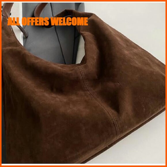 Suede Crescent Shoulder Tote Bag - Top Handle Crossbody Purse for Work Travel - Picture 7 of 8